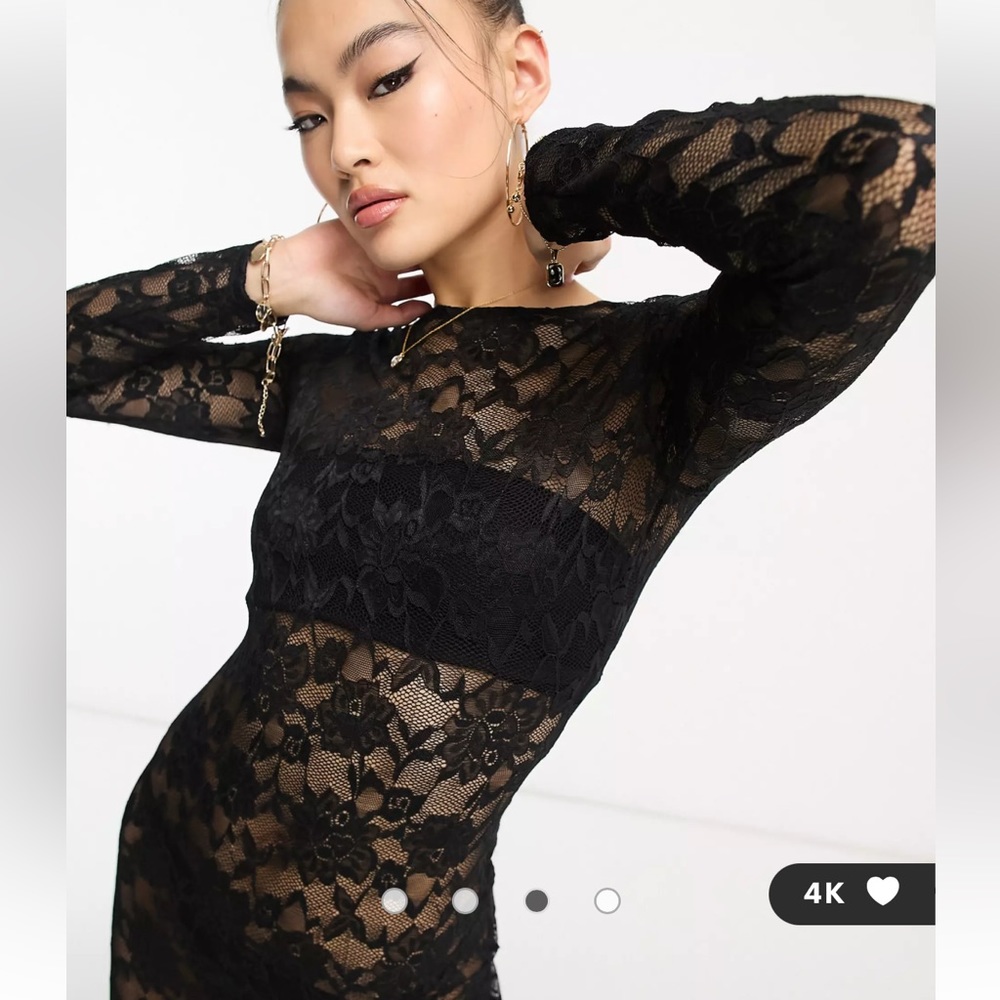 Asos sheer lace maxi dress with split in black